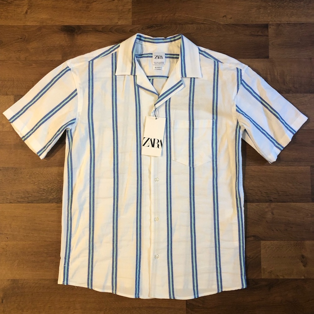 zara men shirt small relaxed fit short sleeve cotton blend new with tags - Picture 1 of 10